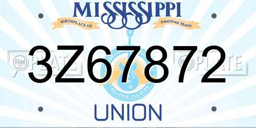 3Z67872 Mississippi License Plate