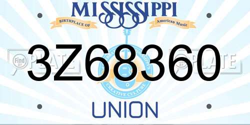 3Z68360 Mississippi License Plate