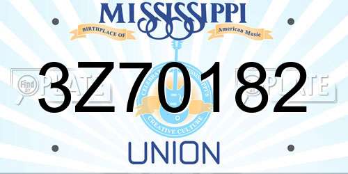 3Z70182 Mississippi License Plate