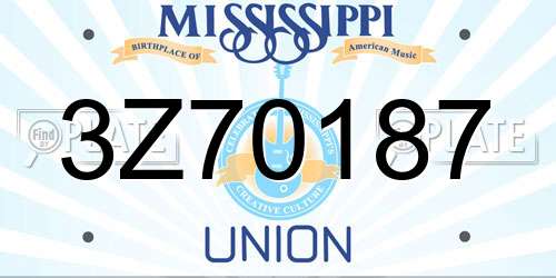 3Z70187 Mississippi License Plate