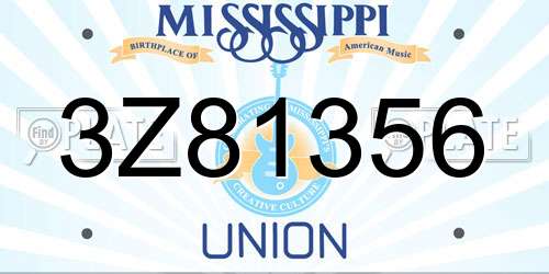 3Z81356 Mississippi License Plate