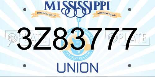 3Z83777 Mississippi License Plate