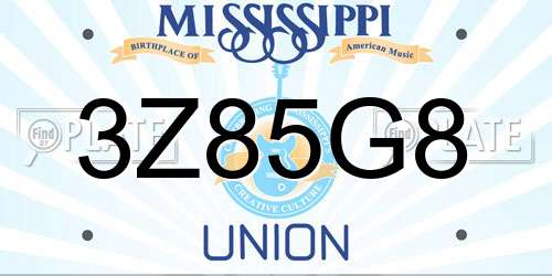 3Z85G8 Mississippi License Plate