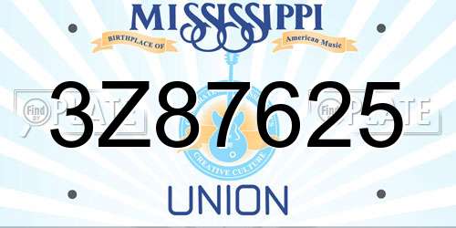 3Z87625 Mississippi License Plate