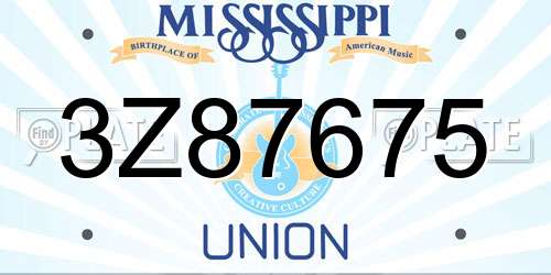 3Z87675 Mississippi License Plate