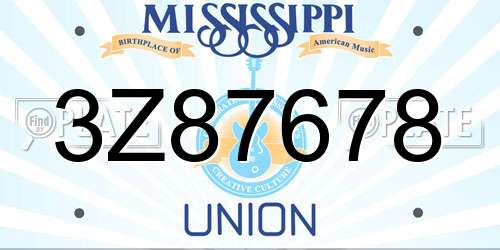 3Z87678 Mississippi License Plate