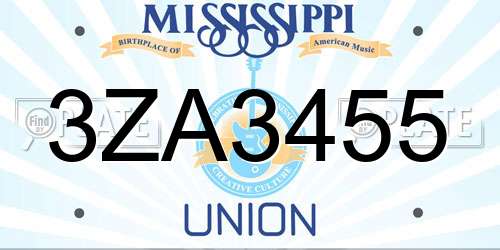 3ZA3455 Mississippi License Plate