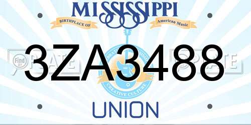 3ZA3488 Mississippi License Plate