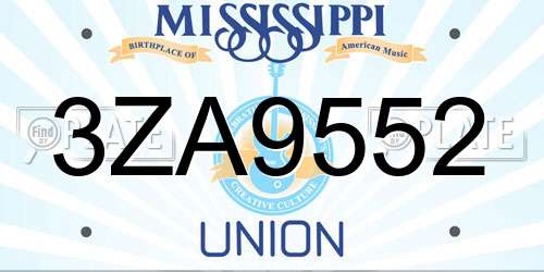 3ZA9552 Mississippi License Plate