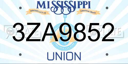 3ZA9852 Mississippi License Plate