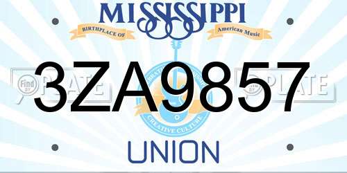 3ZA9857 Mississippi License Plate