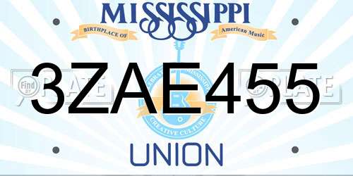 3ZAE455 Mississippi License Plate
