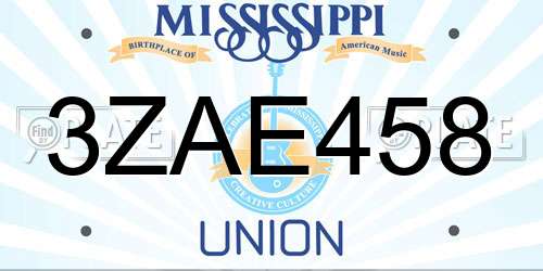 3ZAE458 Mississippi License Plate