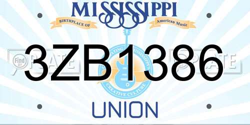 3ZB1386 Mississippi License Plate