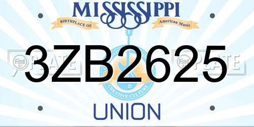 3ZB2625 Mississippi License Plate