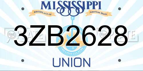 3ZB2628 Mississippi License Plate