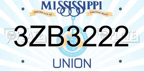 3ZB3222 Mississippi License Plate