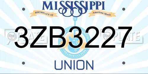 3ZB3227 Mississippi License Plate