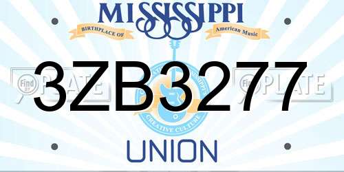 3ZB3277 Mississippi License Plate