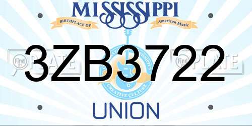 3ZB3722 Mississippi License Plate