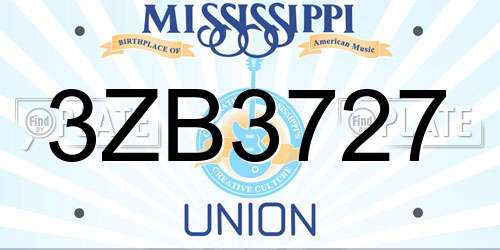 3ZB3727 Mississippi License Plate