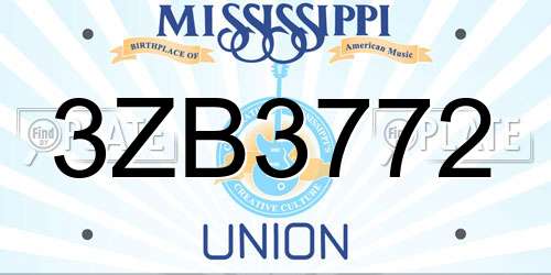 3ZB3772 Mississippi License Plate