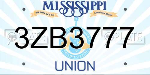 3ZB3777 Mississippi License Plate