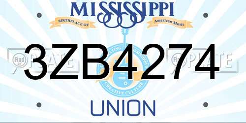 3ZB4274 Mississippi License Plate