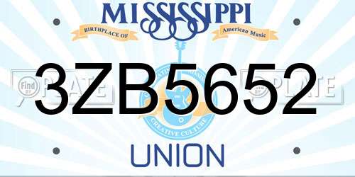 3ZB5652 Mississippi License Plate
