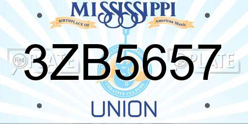 3ZB5657 Mississippi License Plate