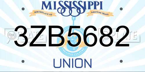 3ZB5682 Mississippi License Plate