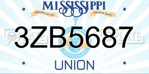 3ZB5687 Mississippi License Plate