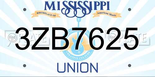 3ZB7625 Mississippi License Plate