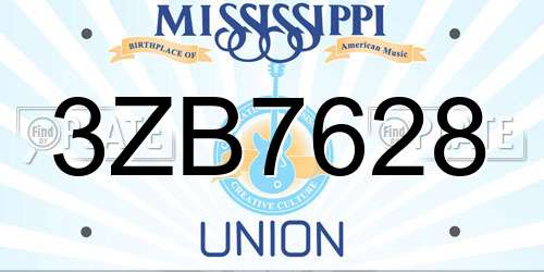3ZB7628 Mississippi License Plate
