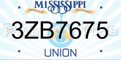 3ZB7675 Mississippi License Plate