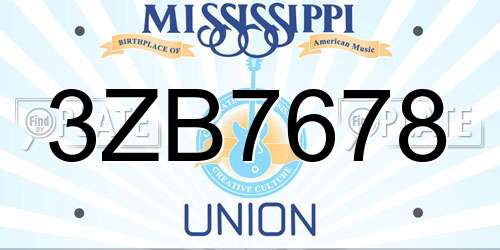 3ZB7678 Mississippi License Plate
