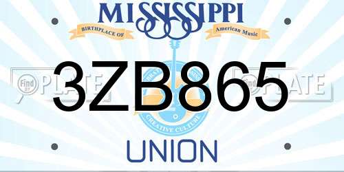 3ZB865 Mississippi License Plate