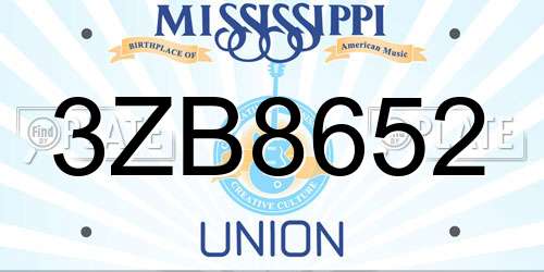 3ZB8652 Mississippi License Plate