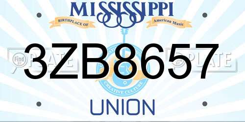 3ZB8657 Mississippi License Plate