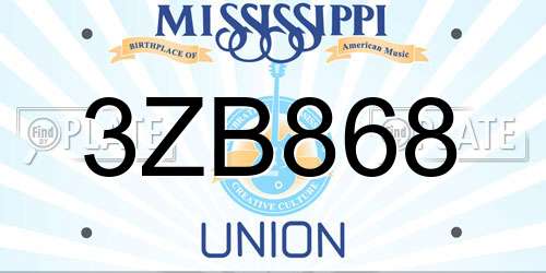 3ZB868 Mississippi License Plate
