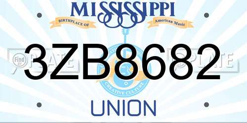3ZB8682 Mississippi License Plate