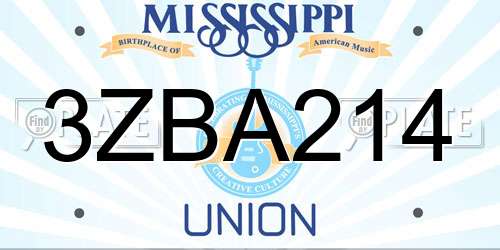 3ZBA214 Mississippi License Plate