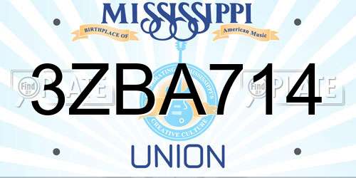 3ZBA714 Mississippi License Plate