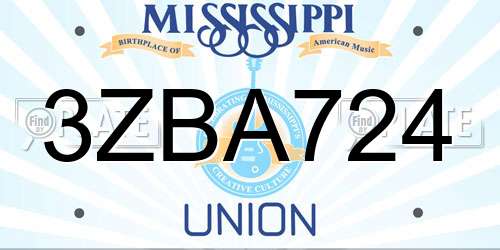 3ZBA724 Mississippi License Plate