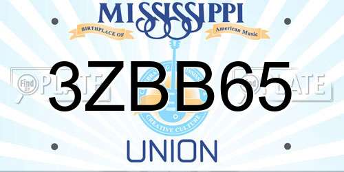 3ZBB65 Mississippi License Plate