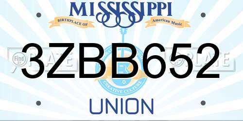 3ZBB652 Mississippi License Plate
