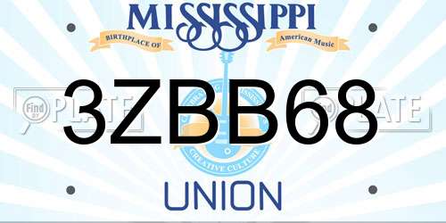3ZBB68 Mississippi License Plate