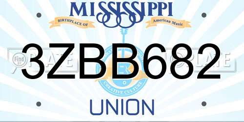 3ZBB682 Mississippi License Plate