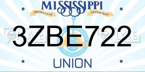 3ZBE722 Mississippi License Plate