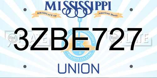 3ZBE727 Mississippi License Plate